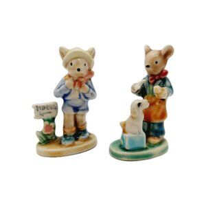 Golden Rose Mouse Hiking & Mouse With Dog Figurines Vintage